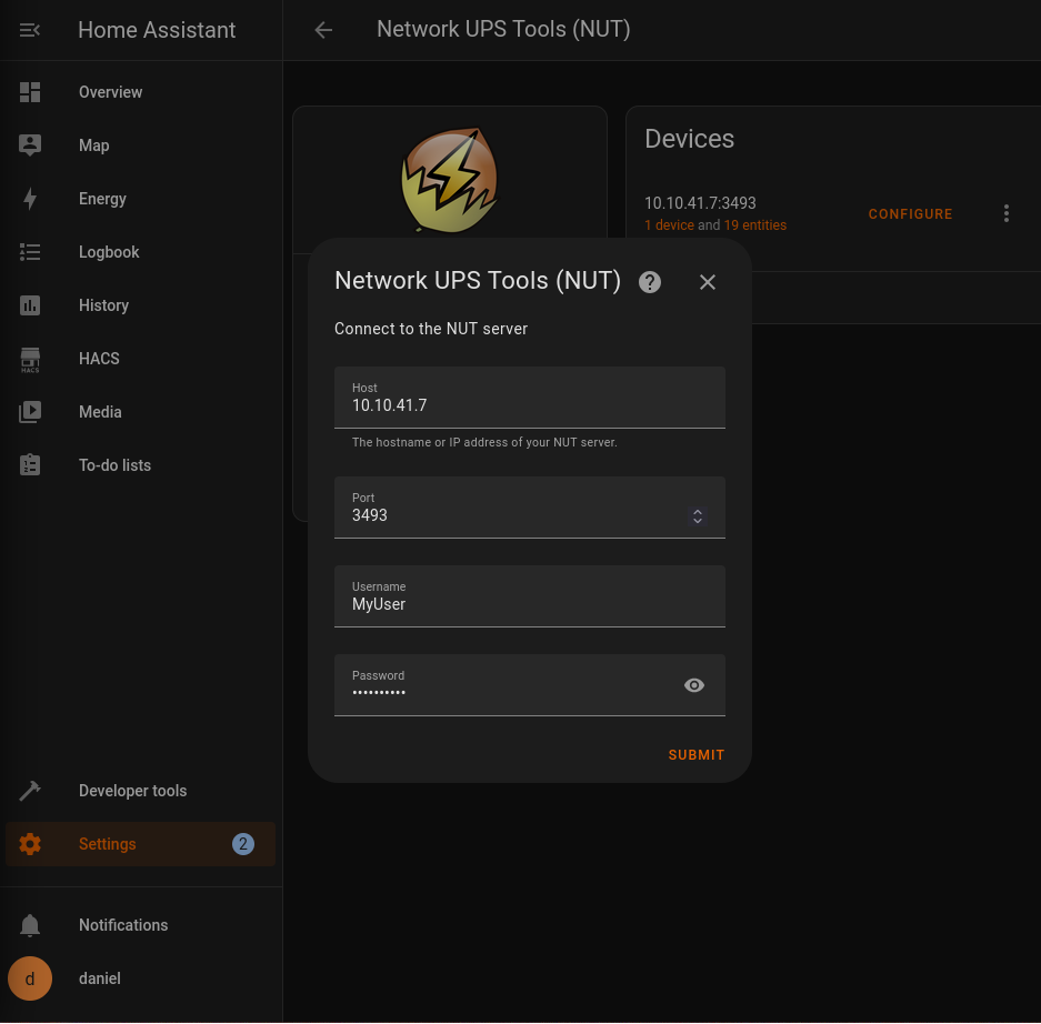Home Assistant adding NUT server